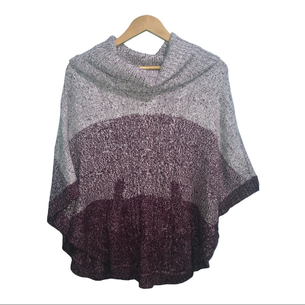 89th & Madison Marled Gray and Plum Knit Poncho